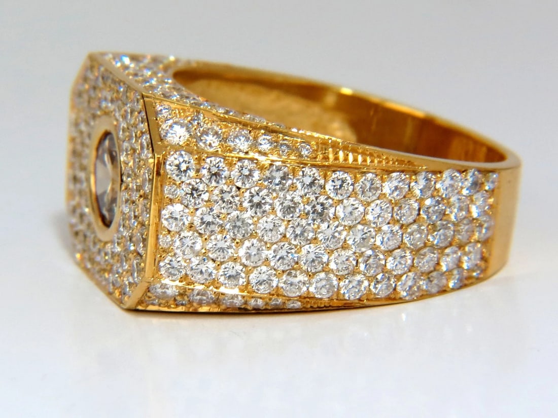 5.60ct. mens natural fancy light brown diamond master bead set pave ring *v - 10