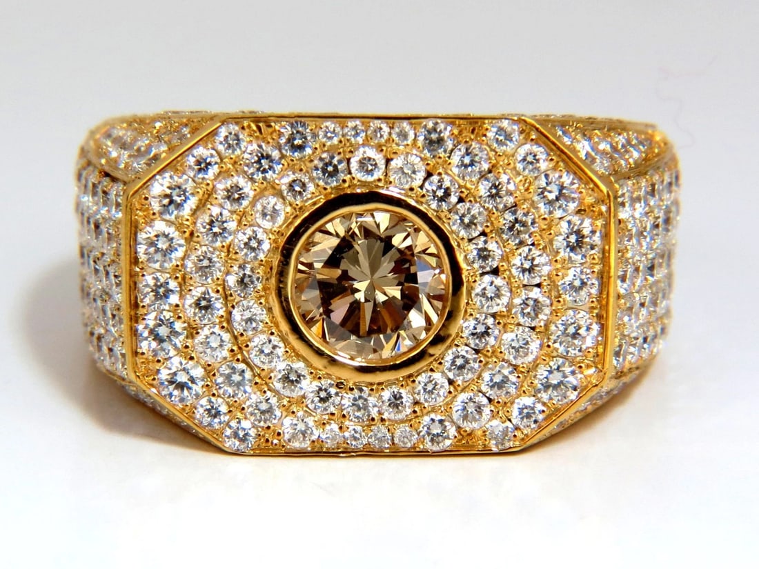 5.60ct. mens natural fancy light brown diamond master bead set pave ring *v - 8