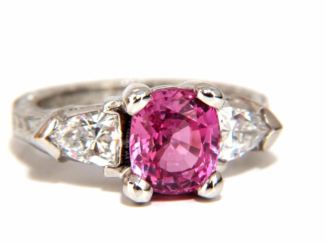 AGL Certified Natural Pink Sapphire diamond ring platinum arthritis knuckle *v: Title: AGL Certified Natural Pink Sapphire diamond ring platinum arthritis knuckle *v Description: Pink Sapphire Premier AGL Certified 2.51ct. Natural Low-heat Sapphire ring. Report: CS 64563 Cushion 