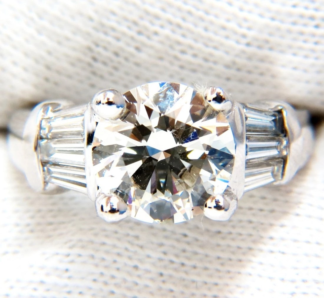 GIA CERTIFIED 3.77CT ROUND BAGUETTES DIAMOND RING PLATINUM *v (1 of 13)