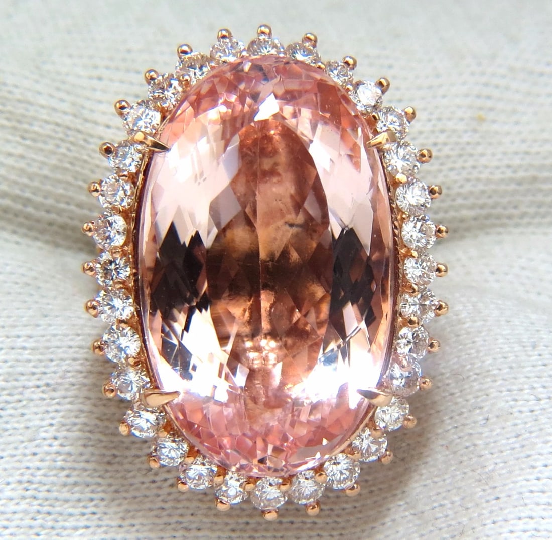 GIA Certified 36.18ct Natural Orangy Pink Morganite Diamonds Ring 18kt*v - 11