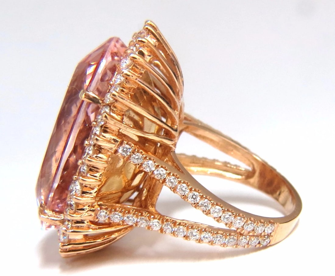 GIA Certified 36.18ct Natural Orangy Pink Morganite Diamonds Ring 18kt*v - 4