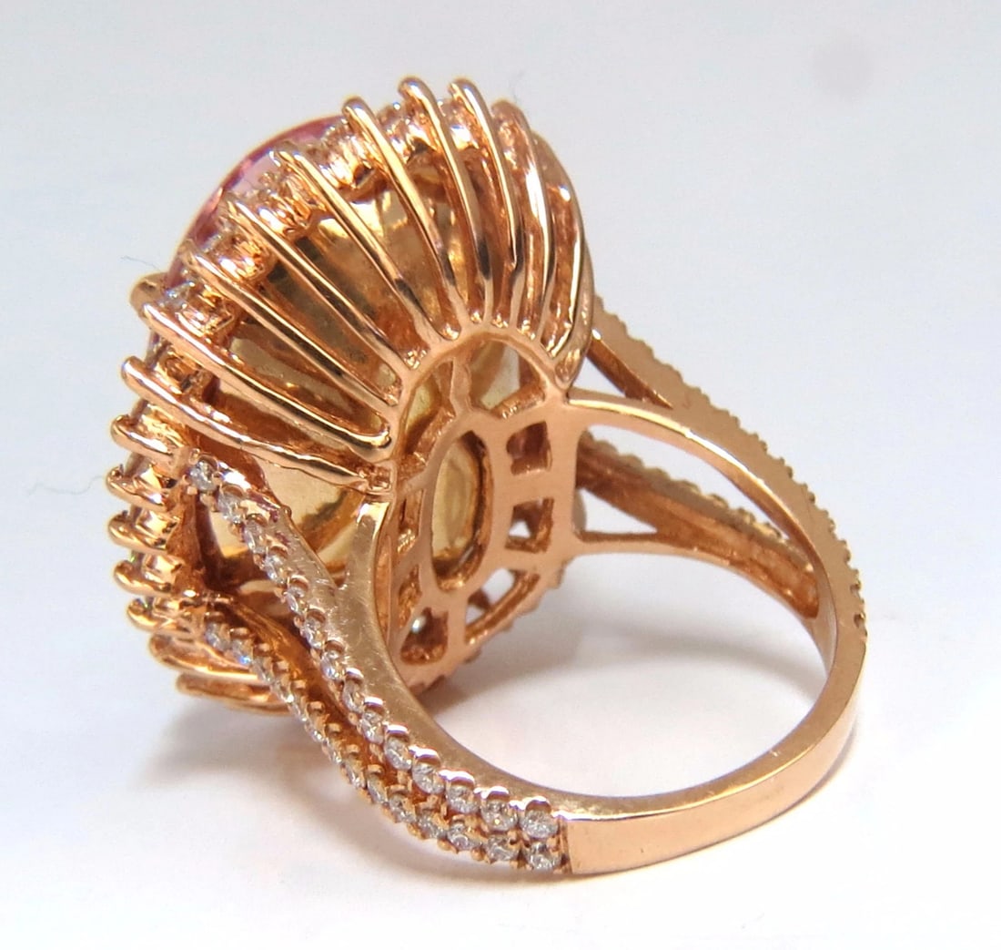 GIA Certified 36.18ct Natural Orangy Pink Morganite Diamonds Ring 18kt*v - 5