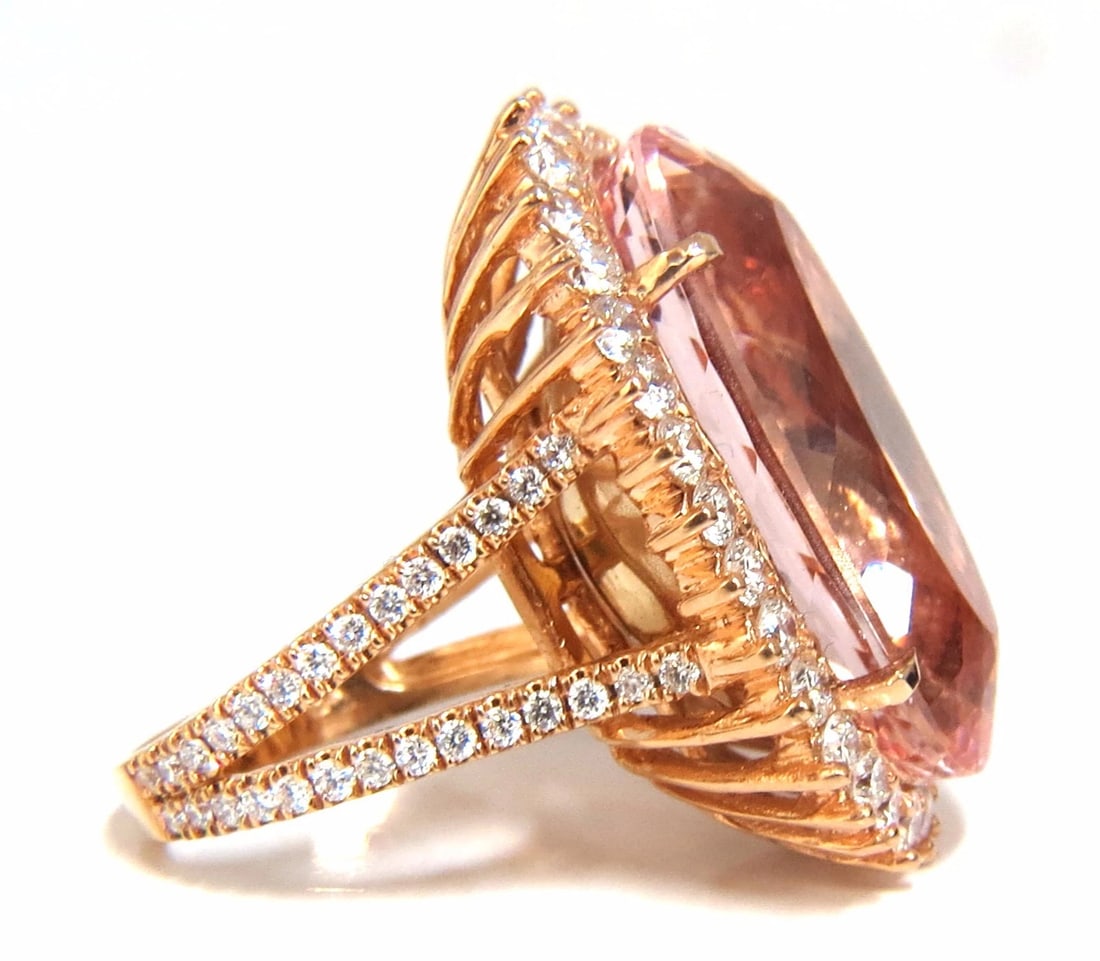 GIA Certified 36.18ct Natural Orangy Pink Morganite Diamonds Ring 18kt*v - 7
