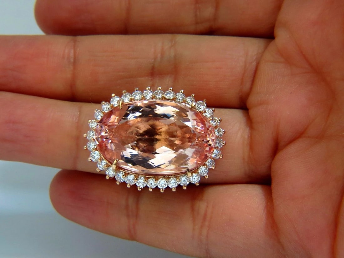 GIA Certified 36.18ct Natural Orangy Pink Morganite Diamonds Ring 18kt*v - 9