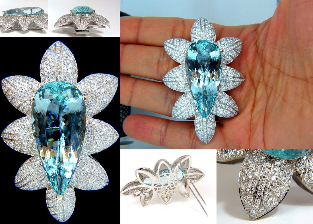 GIA CERTIFIED 69.37CT NATURAL AQUAMARINE DIAMONDS 3D PENDANT BROOCH PIN 18KT** - 11