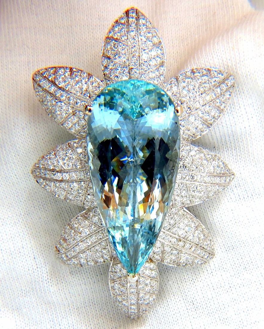 GIA CERTIFIED 69.37CT NATURAL AQUAMARINE DIAMONDS 3D PENDANT BROOCH PIN 18KT** - 8