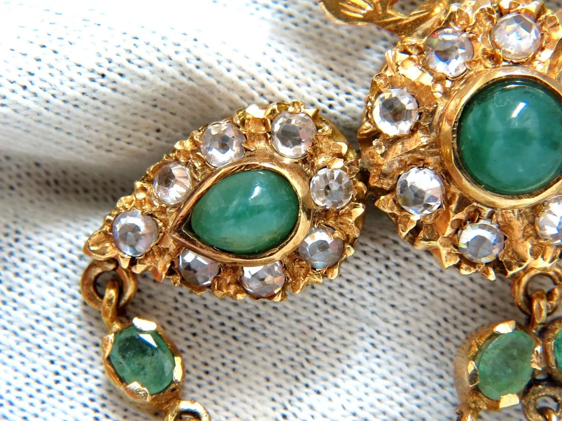 18KT VINTAGE NATURAL EMERALDS & WHITE SAPPHIRES MEDALLION DANGLE BROOCH PIN** - 3