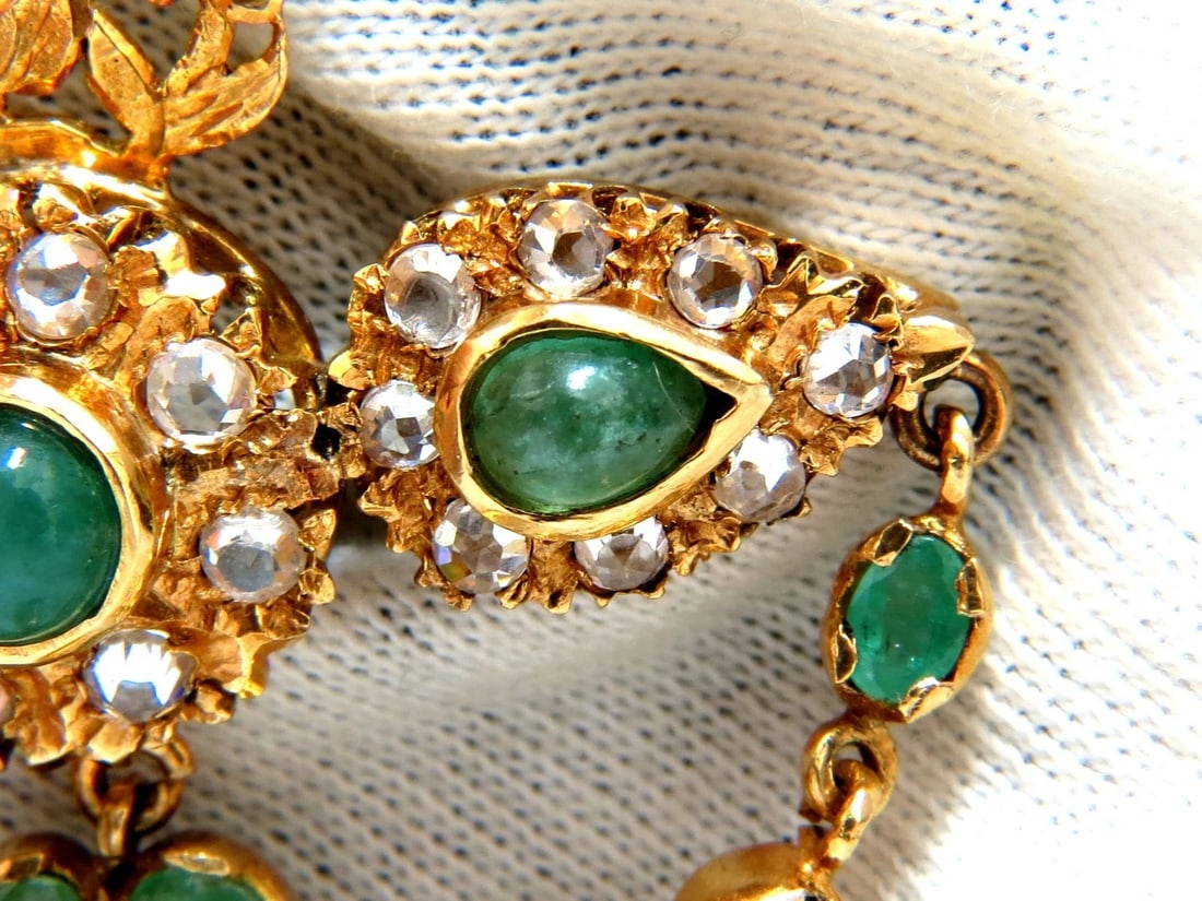 18KT VINTAGE NATURAL EMERALDS & WHITE SAPPHIRES MEDALLION DANGLE BROOCH PIN** - 4