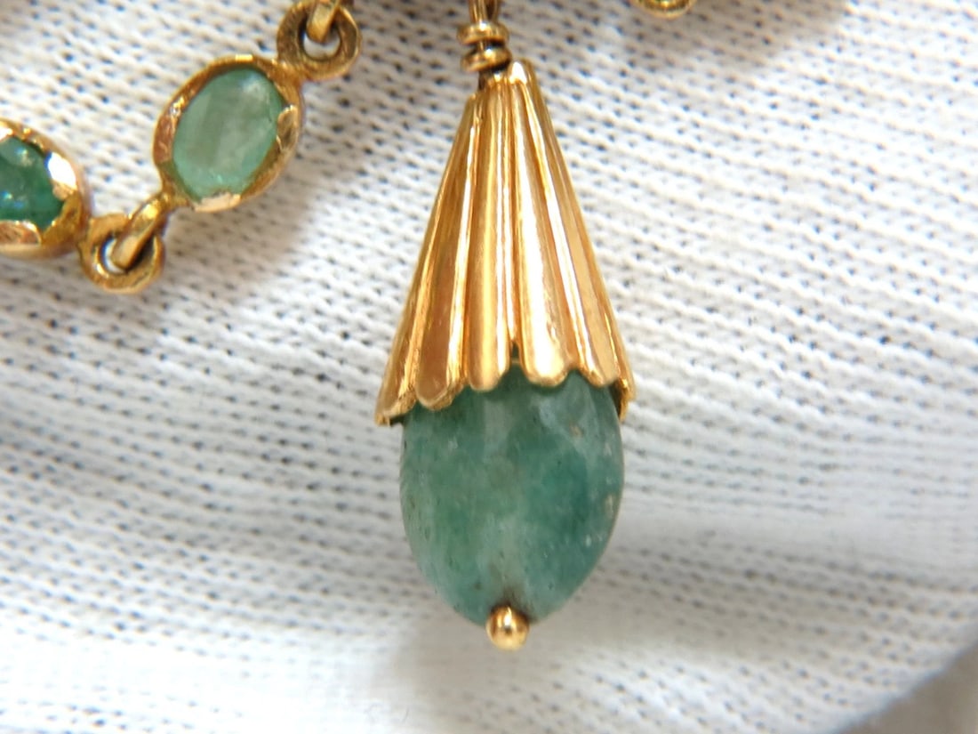 18KT VINTAGE NATURAL EMERALDS & WHITE SAPPHIRES MEDALLION DANGLE BROOCH PIN** - 6