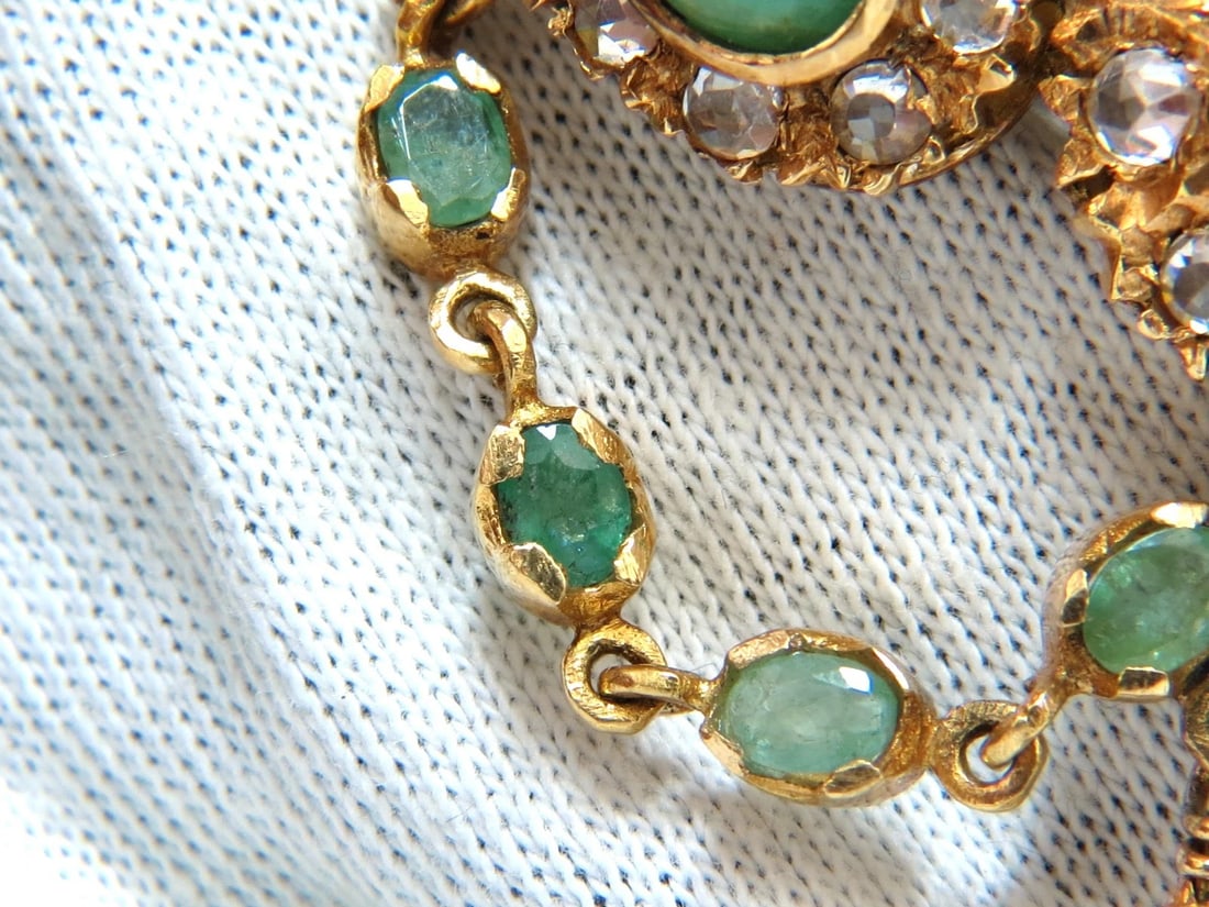 18KT VINTAGE NATURAL EMERALDS & WHITE SAPPHIRES MEDALLION DANGLE BROOCH PIN** - 7