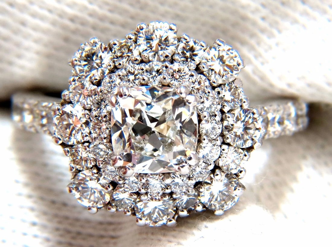 GIA Certified 1.70ct Cushion Cut natural diamond ring E/VS 14kt Cluster *v (1 of 8)