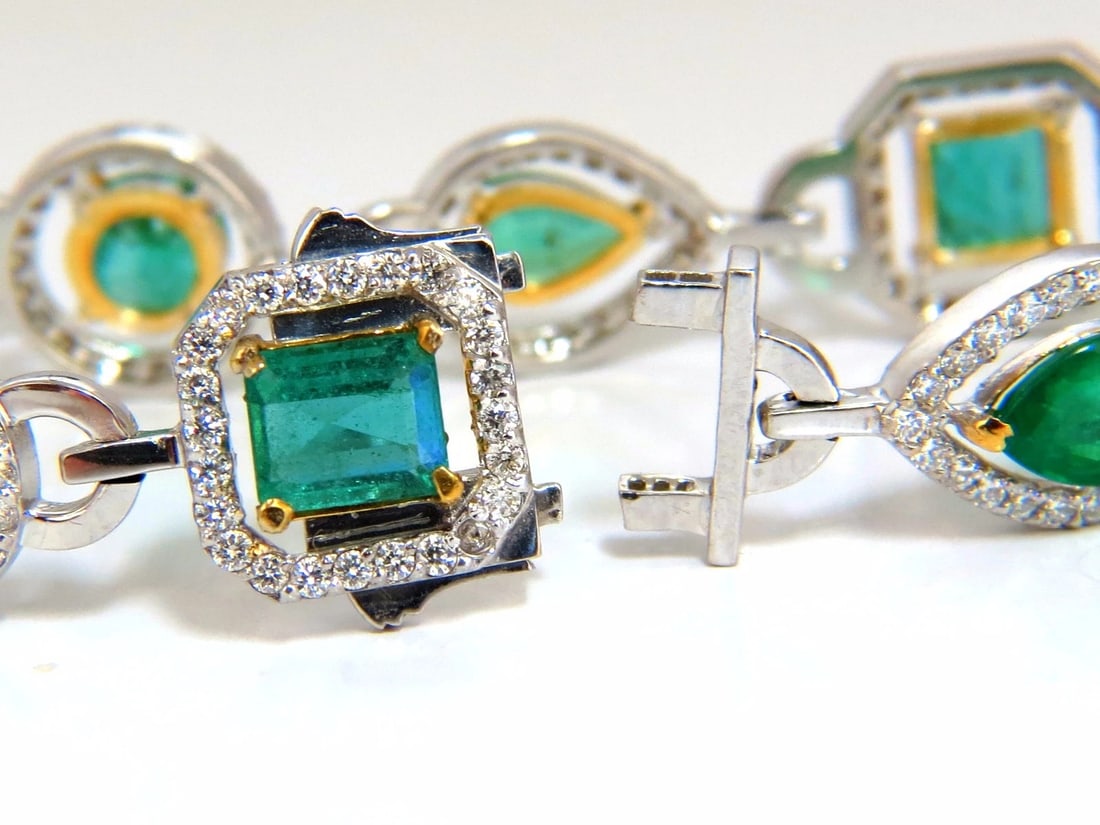 10.62ct natural emeralds diamond halo bracelet 14kt** - 4