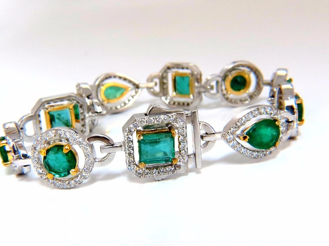 10.62ct natural emeralds diamond halo bracelet 14kt** - 5