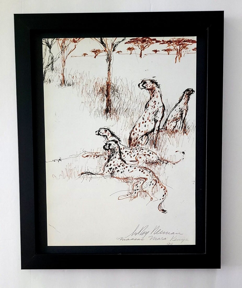 LeRoy Neiman 1994 Signed Pop Art Print Africa Safari Mounted and Framed: Beautiful and Scarce Original 1991 Print After Leroy Neiman " Africa Safari " Signed on the Plate This piece is mounted on a 11 x 14 in. black acid free premium black board. Framed covers an area of 1