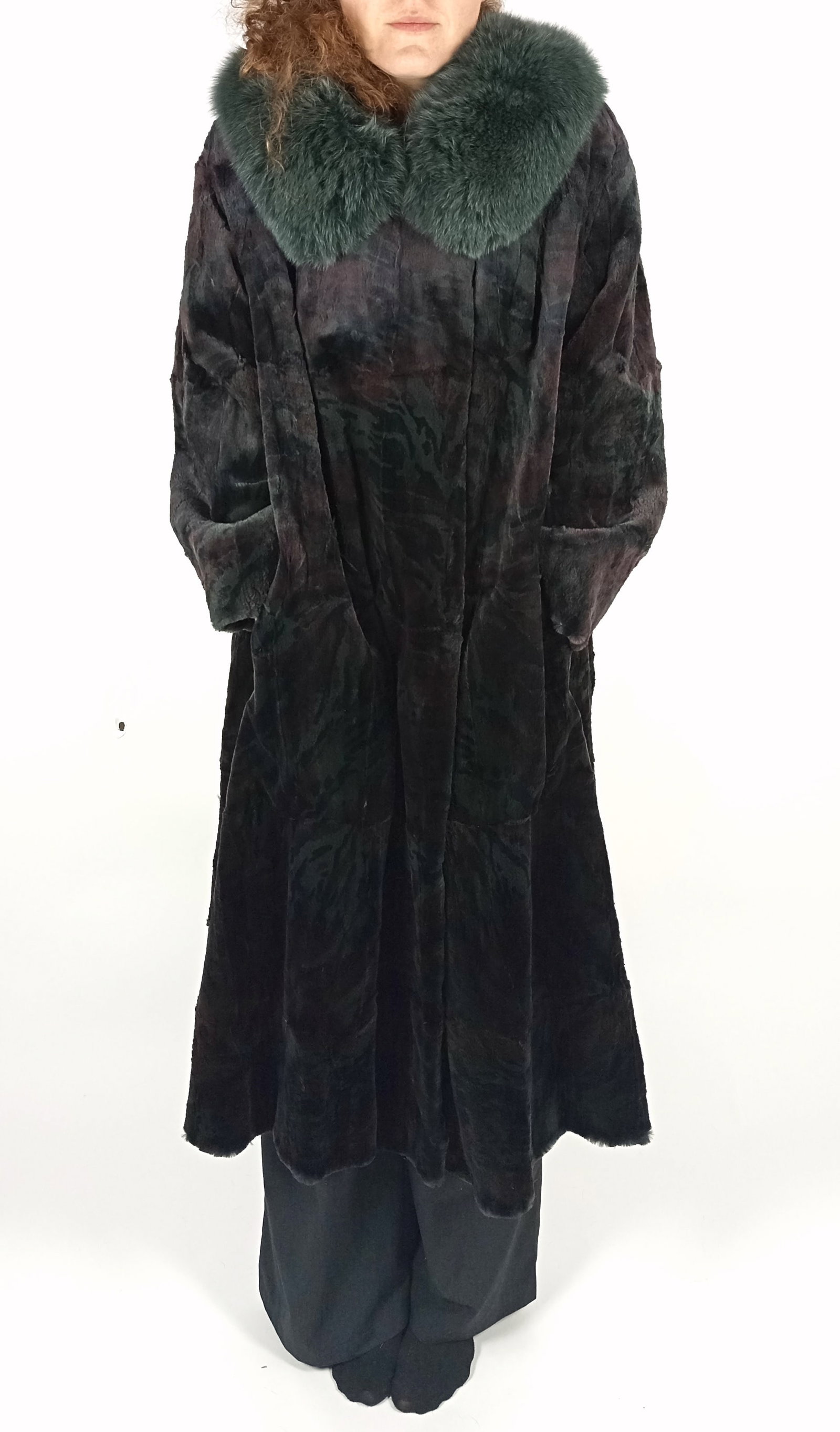 DARK LEO PRINT SHEARED LAPIN FOX FUR COLLAR EU: XXL ; US: 24 - 11