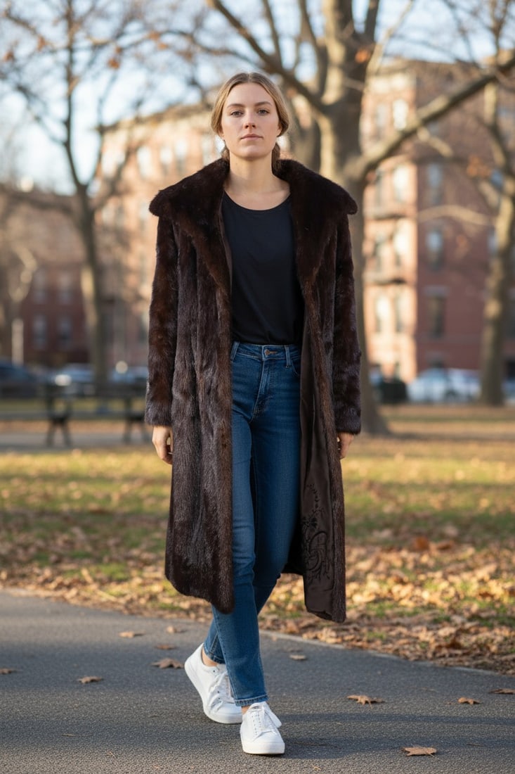 BROWN MINK FUR COAT EU: XL - US:20: Title: BROWN MINK FUR COAT EU: XL - US:20 Dimensions: Title:Approximate size- EU: XL ; US: 20 : Important details: Length: 110cm/43.31in -Shoulders width:55cm/21.65in -Sleeve Length:60cm/23.62in -Bust