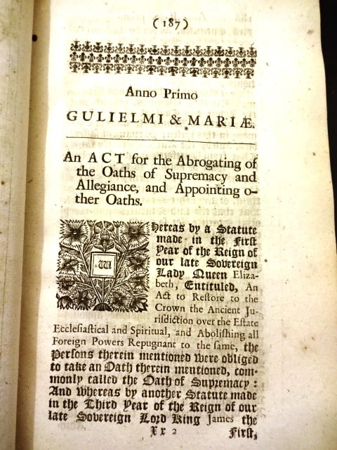1689 English Act Oaths of Allegiance and Supremacy - 2