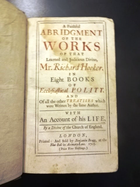 1705 Richard Hooker Ecclesiastical Polity (1 of 5)