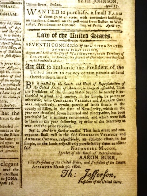 1802 Boston Federalist Newpaper Thomas Jefferson Act - 4