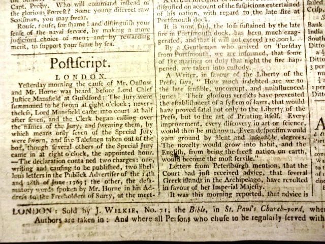1770 London Chronicle War Between Russia and Turks (1 of 5)