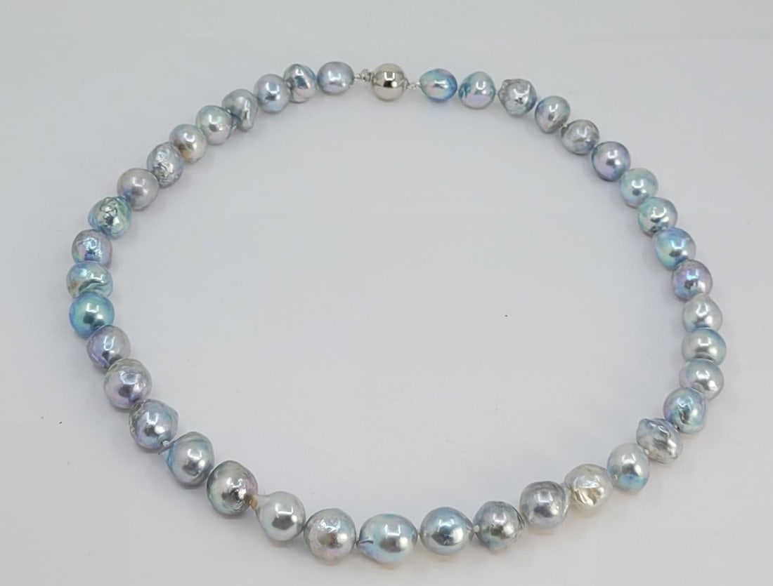 Necklace 10x11mm Silvery Akoya Pearls - 7