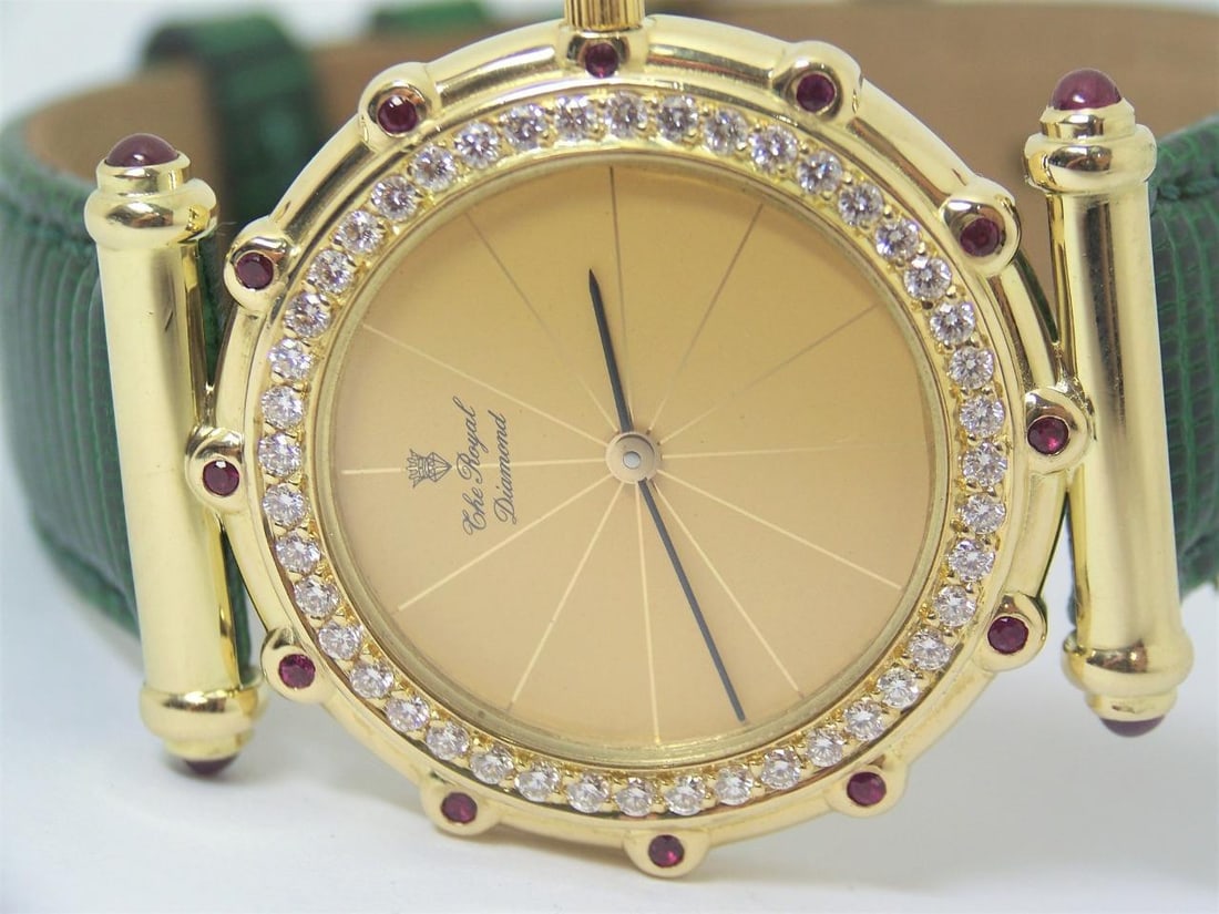 Solid 18k Unisex THE ROYAL DIAMOND Watch with 0.75 Ct Diamonds & Rubies BA 203 - 5