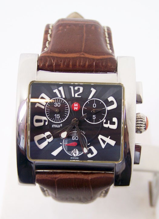 Have one to sell? Sell now S/Steel Mens MICHELE MW2 Square Chronograph Watch* Mint Condition*: Authentic Stainless Steel MICHELE MW2 Square Chronograph Watch in Excellent/Mint condition This Mens MICHELE watch is Swiss made. Great present for yourself or someone you love! * Solid stainless