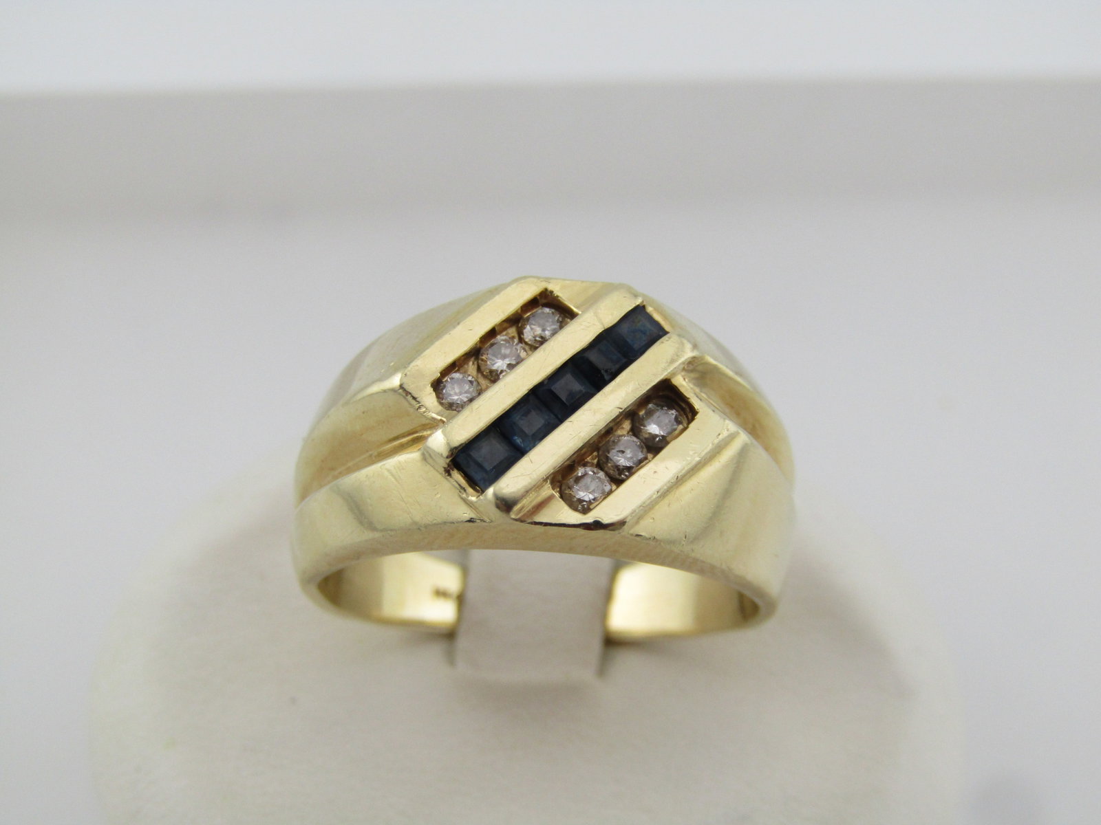 Vintage 14kt Blue Sapphire/Diamond Ring, Men's Unisex, Sz. 7.5, 1970's-1980's, Signed (1 of 7)