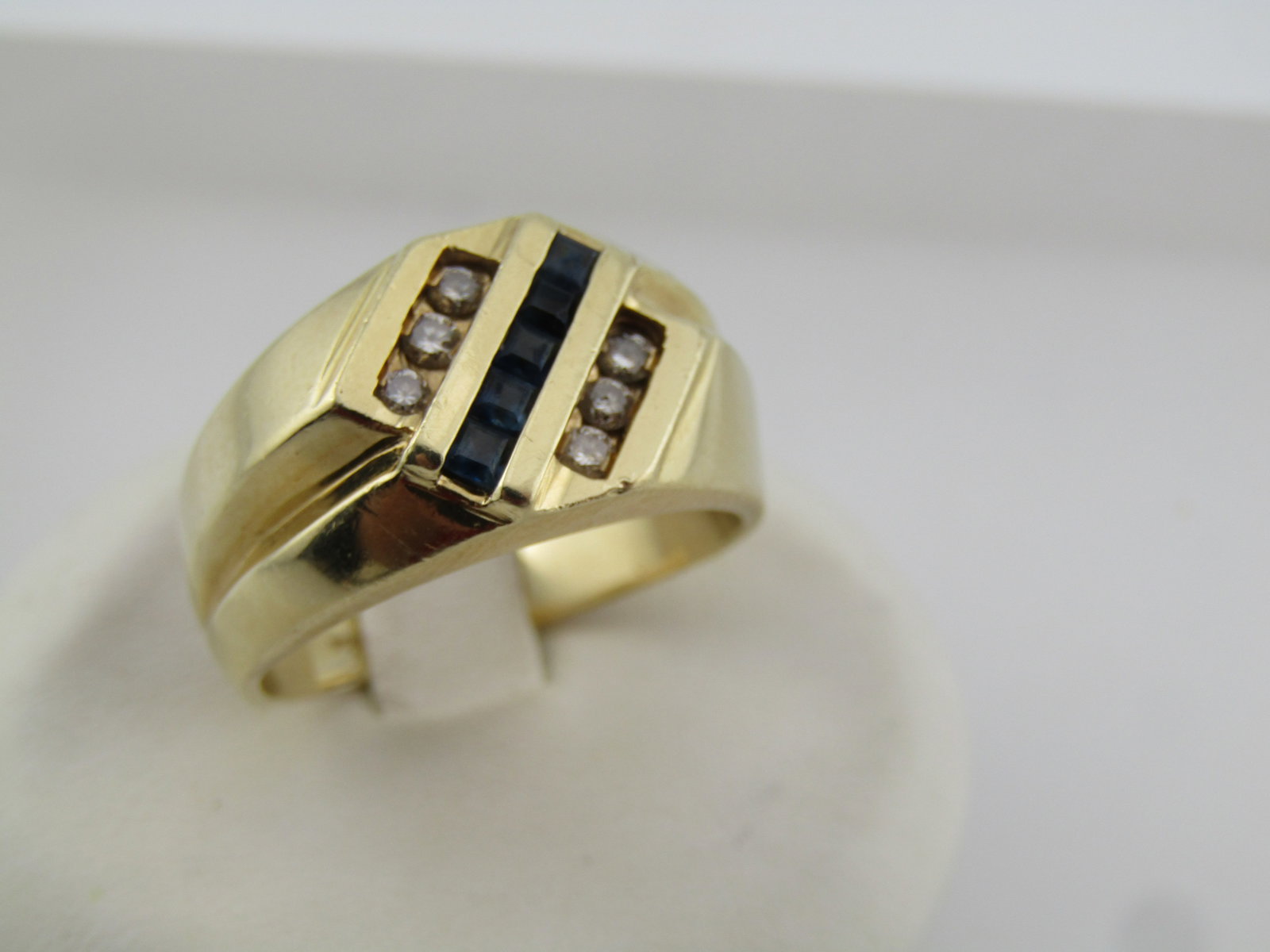 Vintage 14kt Blue Sapphire/Diamond Ring, Men's Unisex, Sz. 7.5, 1970's-1980's, Signed - 2