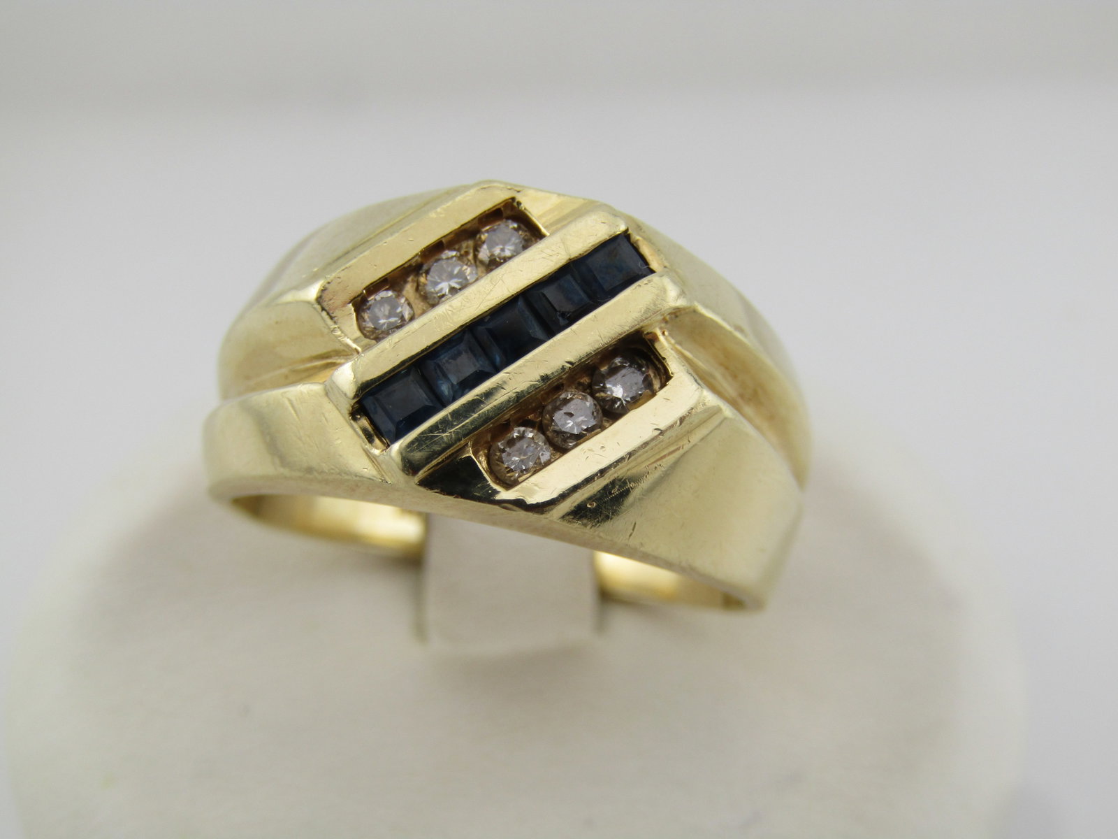 Vintage 14kt Blue Sapphire/Diamond Ring, Men's Unisex, Sz. 7.5, 1970's-1980's, Signed - 3