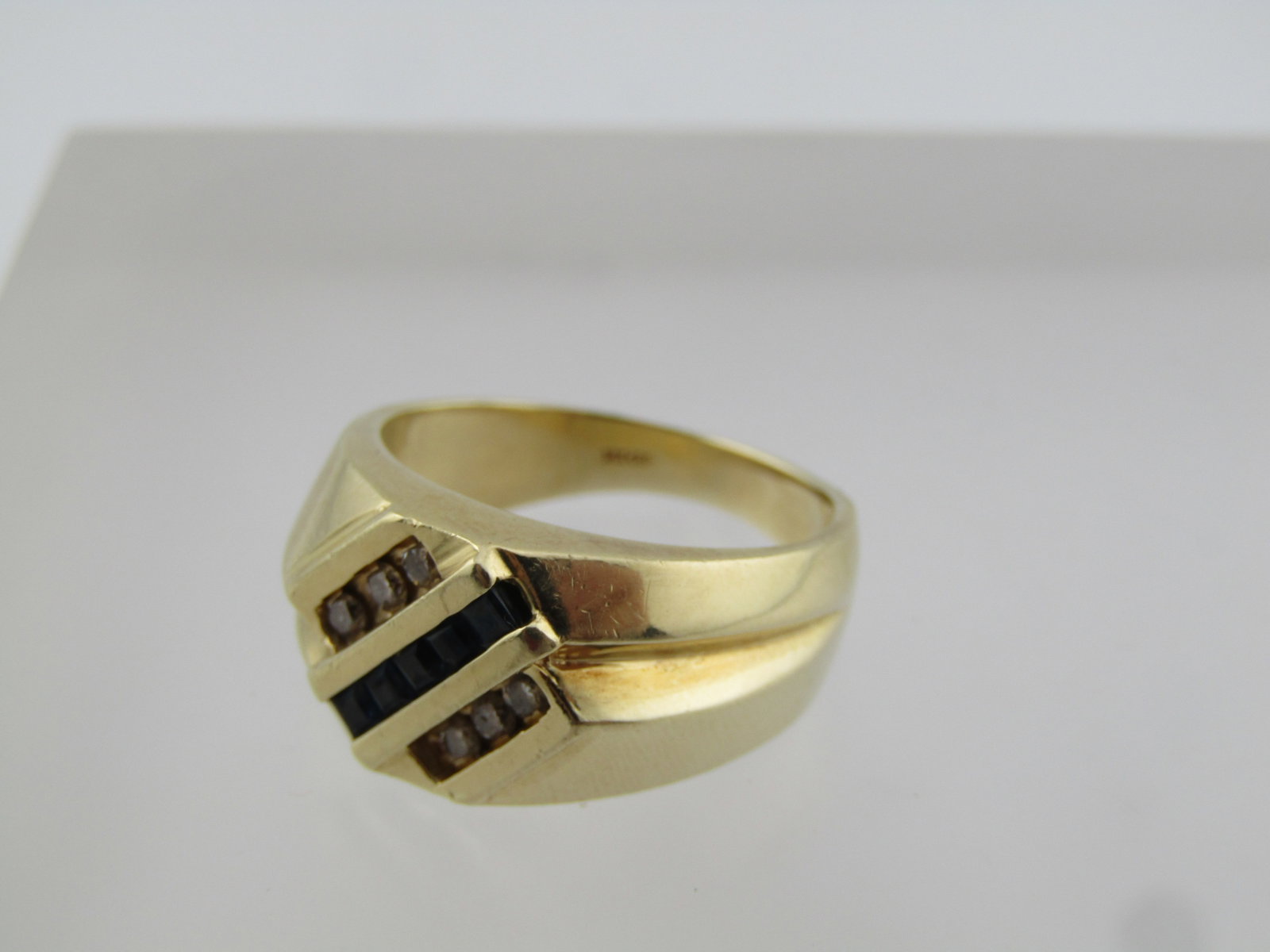 Vintage 14kt Blue Sapphire/Diamond Ring, Men's Unisex, Sz. 7.5, 1970's-1980's, Signed - 4