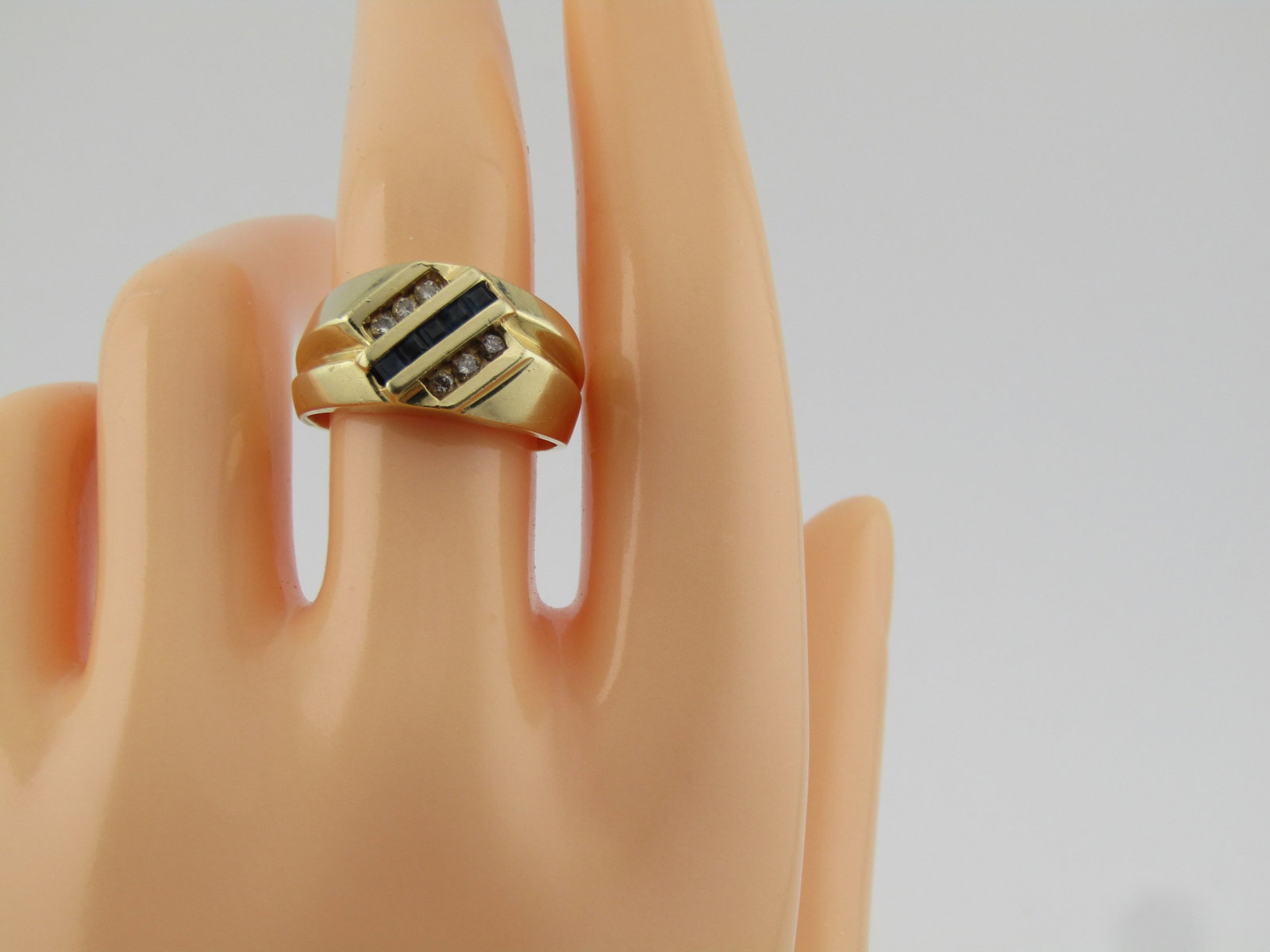 Vintage 14kt Blue Sapphire/Diamond Ring, Men's Unisex, Sz. 7.5, 1970's-1980's, Signed - 7