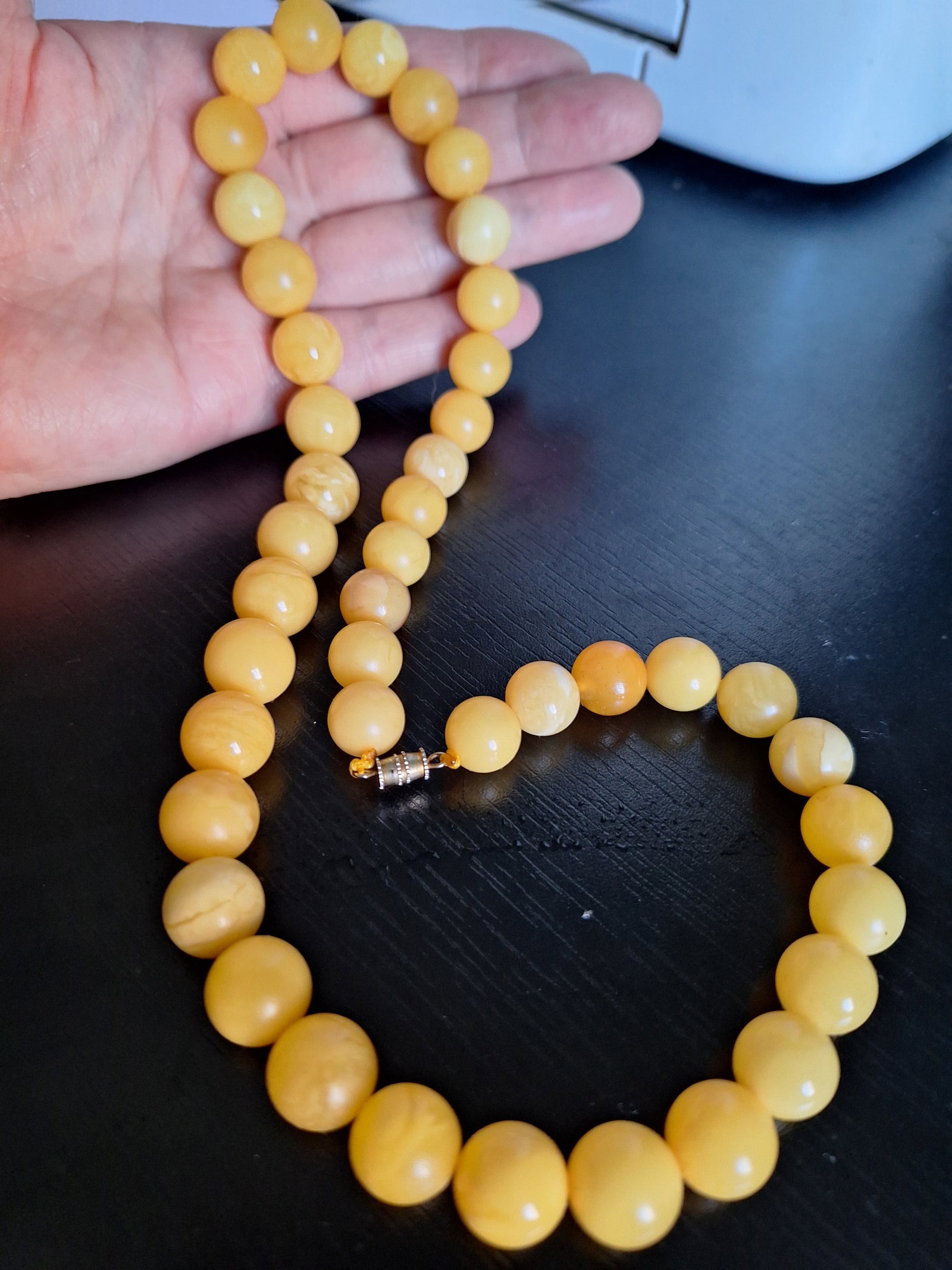 Vintage Art Deco Round Yellow Amber Necklace - 4