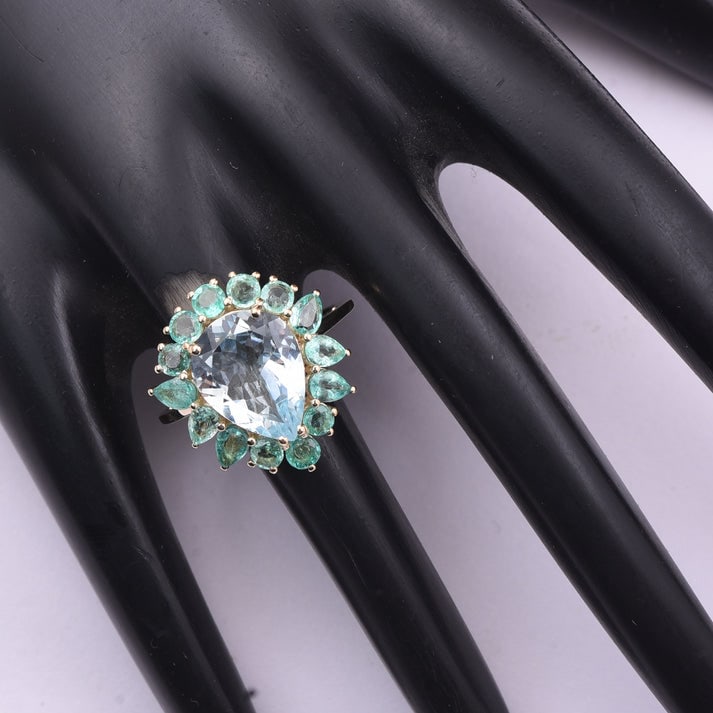 4.54 Ct Pear Aquamarine 9K Gold Ring - 2
