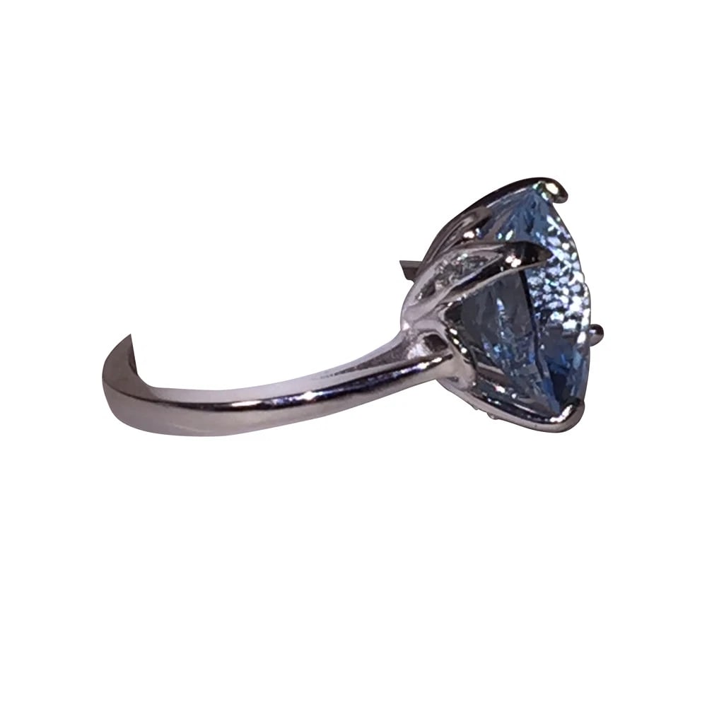 Faceted Blue Topaz Cushion Cut Sterling Cocktail Ring - 3