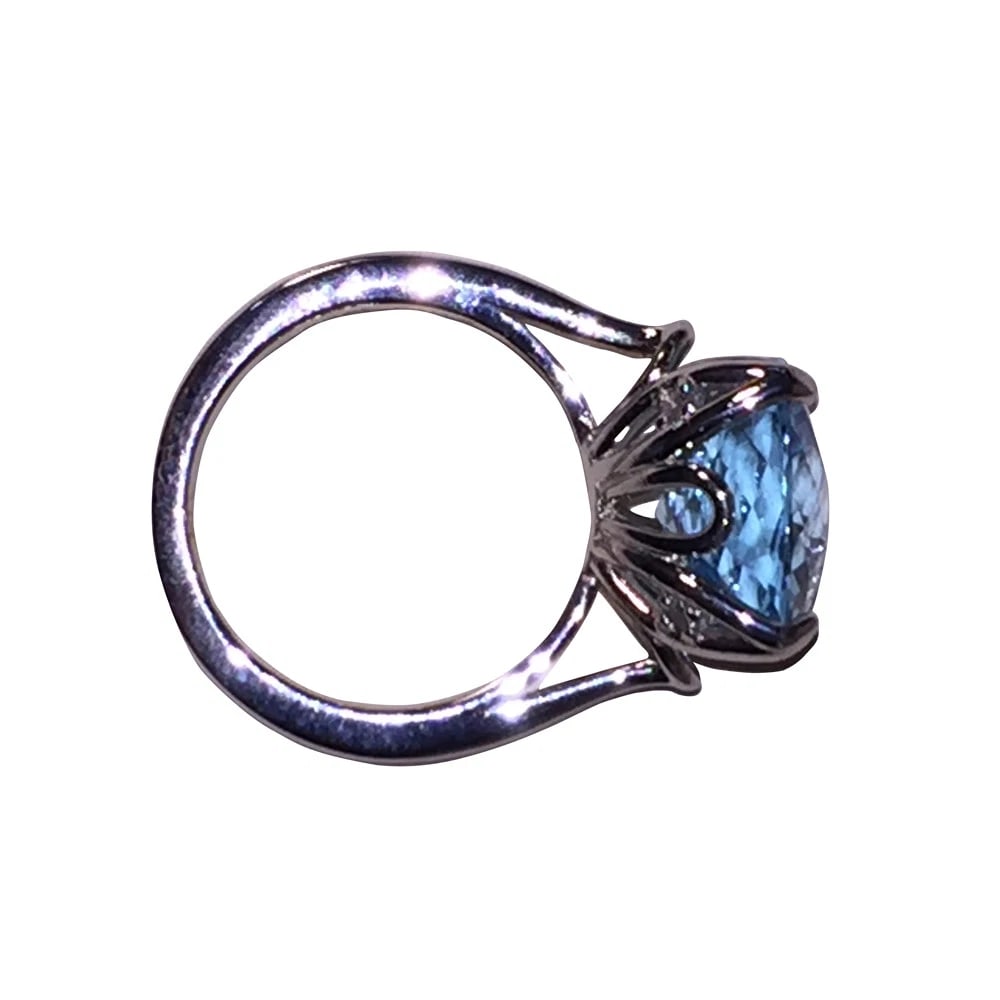 Faceted Blue Topaz Cushion Cut Sterling Cocktail Ring - 5
