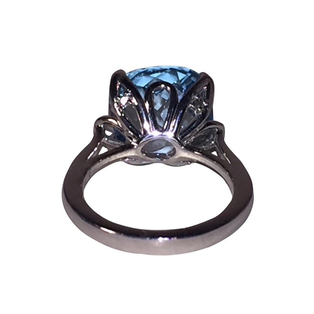 Faceted Blue Topaz Cushion Cut Sterling Cocktail Ring - 6