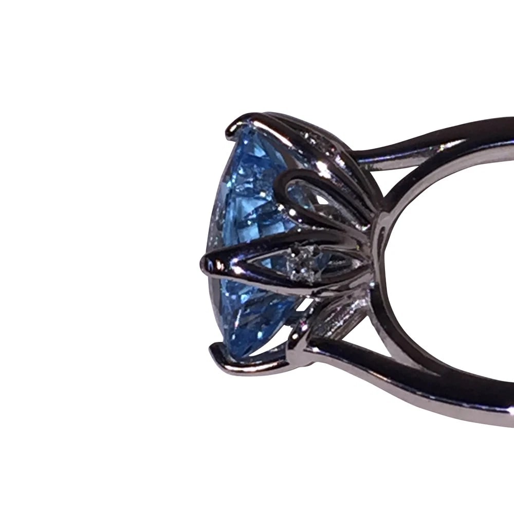 Faceted Blue Topaz Cushion Cut Sterling Cocktail Ring - 7