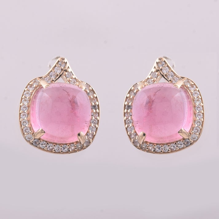 5.42 Ct Cushion Tourmaline 9K Gold Earrings: 5.42 Total Carat Tourmaline 9K Gold Earrings Specifications: Total Weight 2.514 g Center Gemstone Tourmaline Gemstone Carat Weight 5.15 Carats Gemstone Measurements 8X8 mm Additional Gemstones White