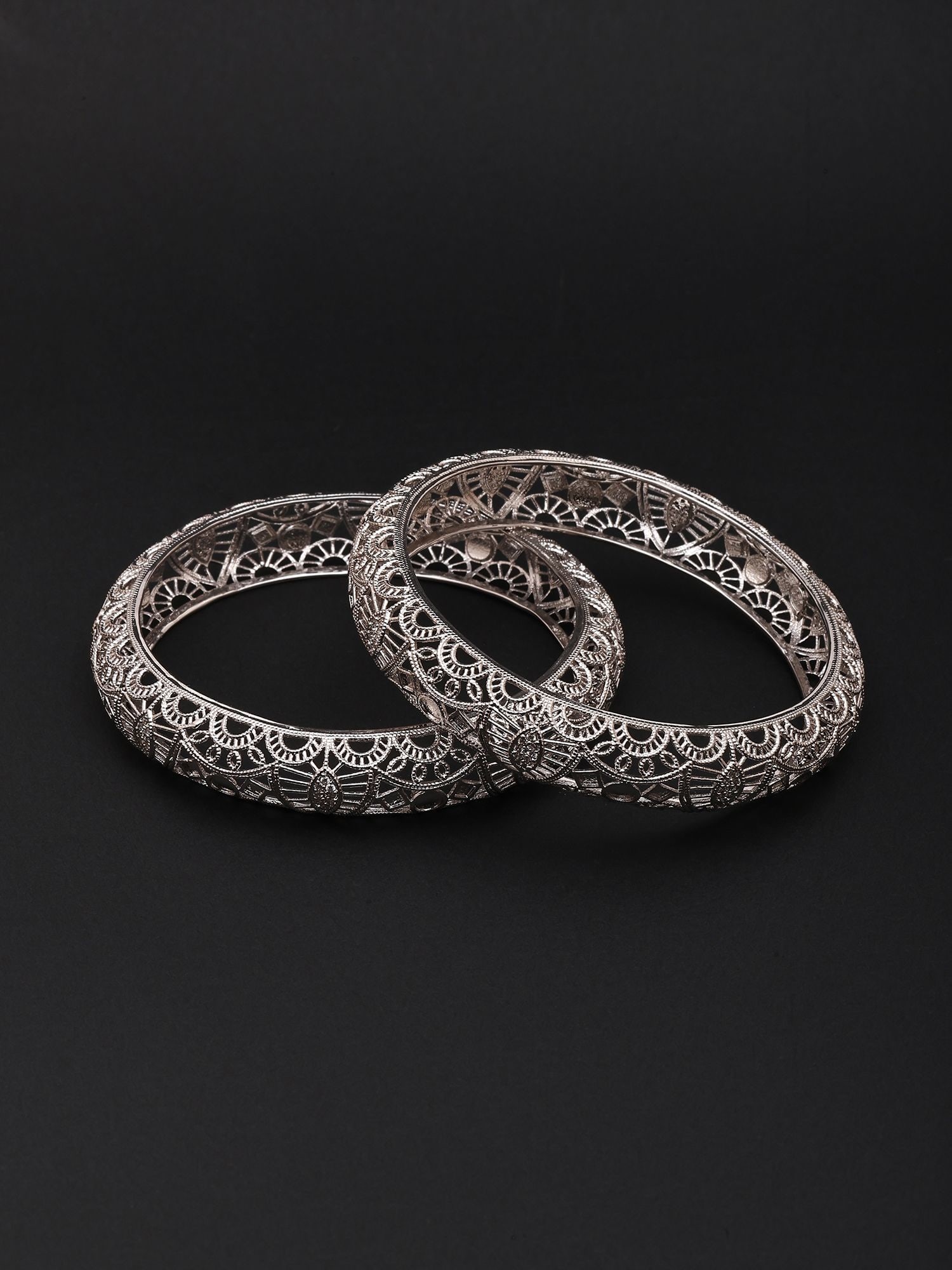 Heritage Design Filigree Style Sterling Silver Bangles (Pair) - 2