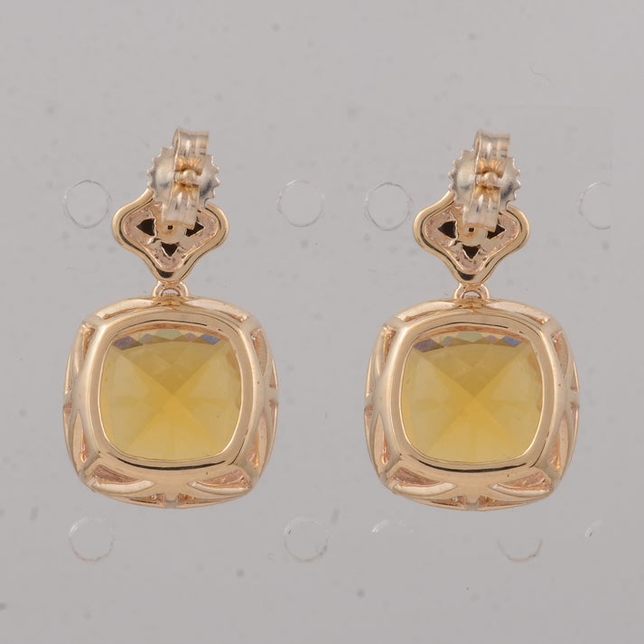 4.47 Ct Cushion B.R Fire Opal 9K Gold Earrings - 3