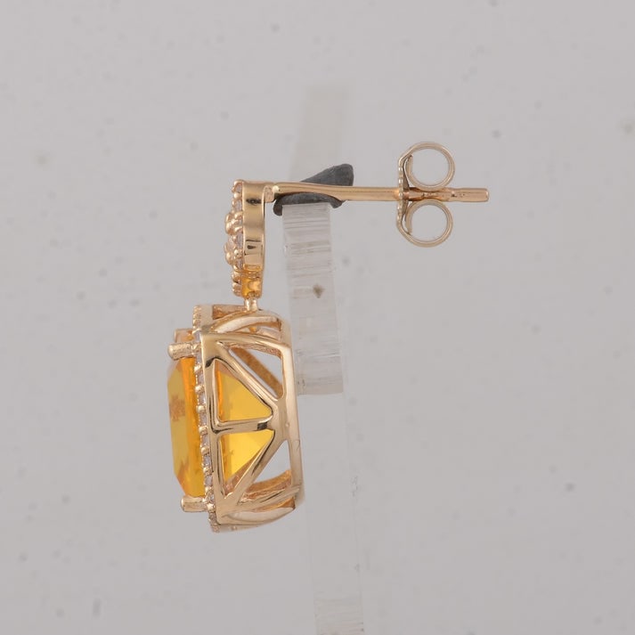 4.47 Ct Cushion B.R Fire Opal 9K Gold Earrings - 4