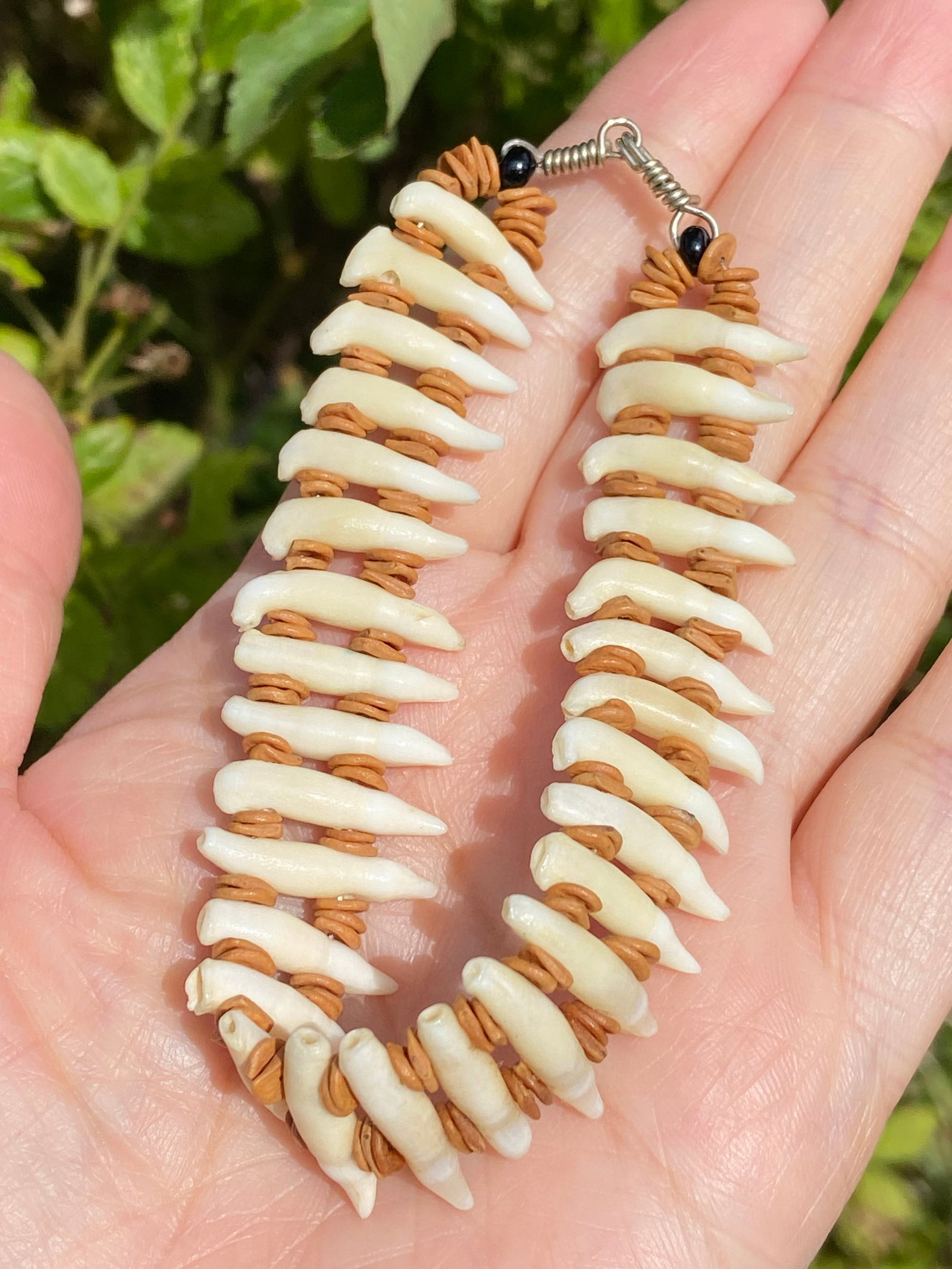 Vintage Tribal Necklace & Bracelet Set with Natural Animal Teeth - 14