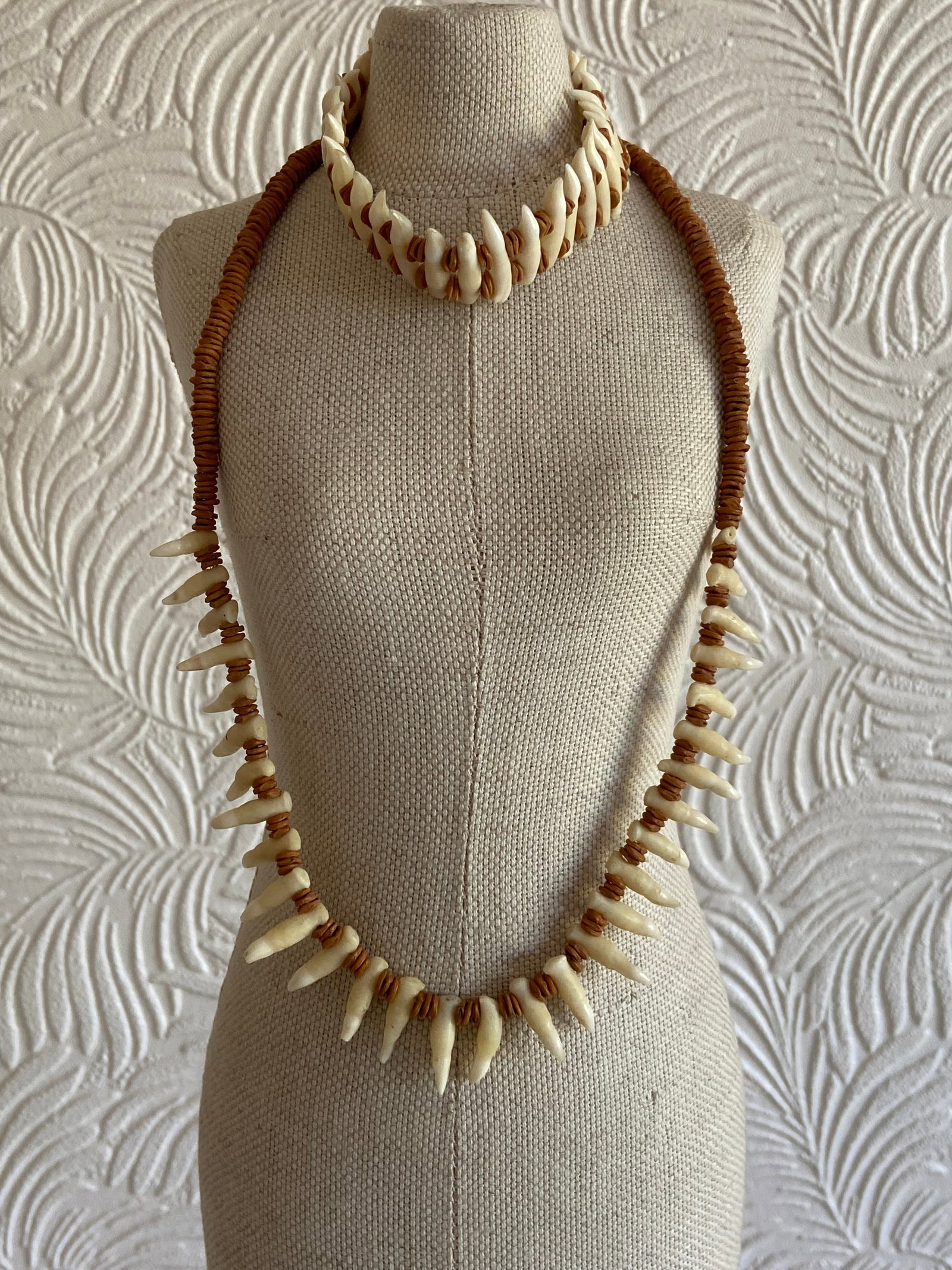 Vintage Tribal Necklace & Bracelet Set with Natural Animal Teeth - 2