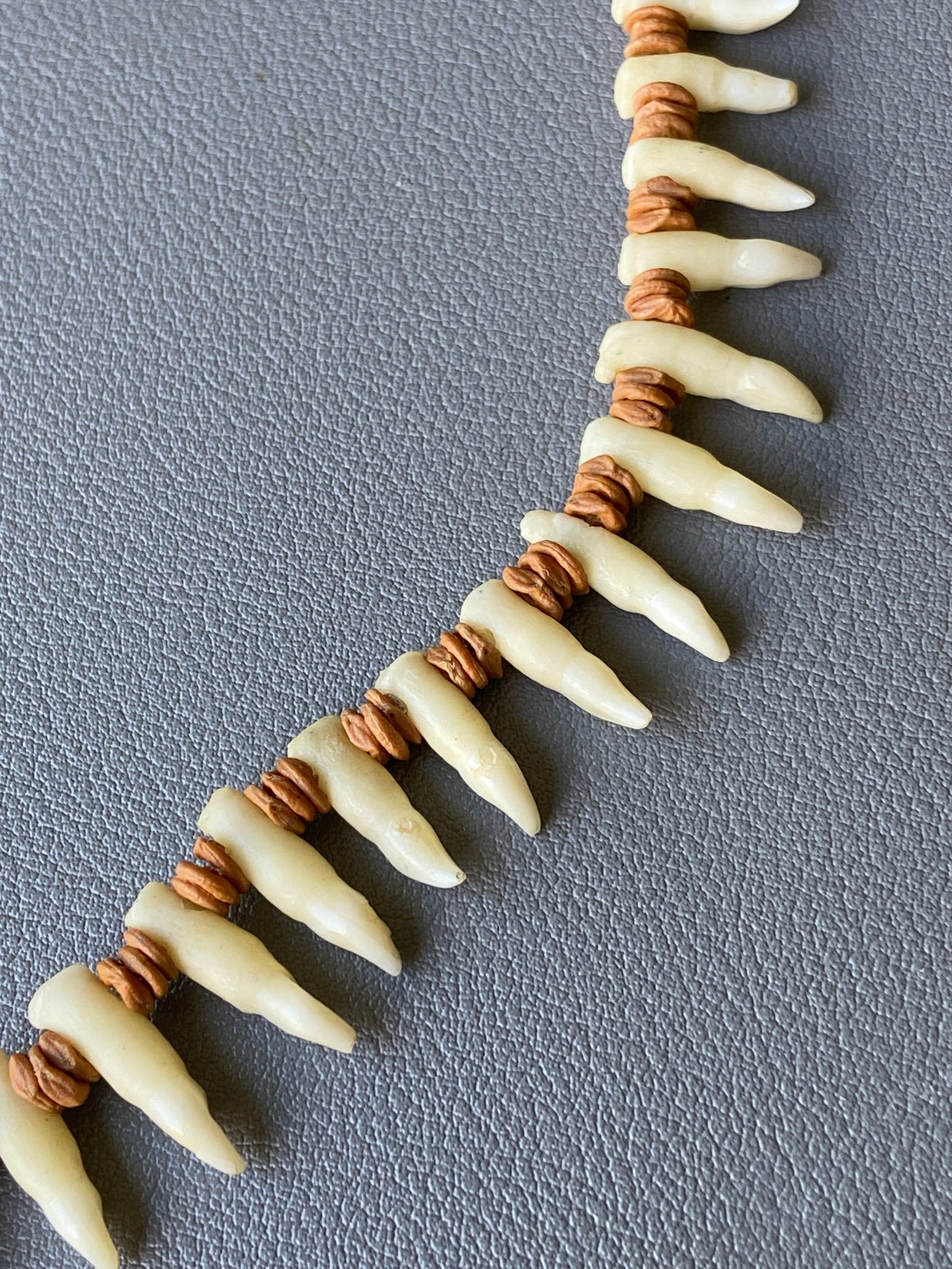 Vintage Tribal Necklace & Bracelet Set with Natural Animal Teeth - 7