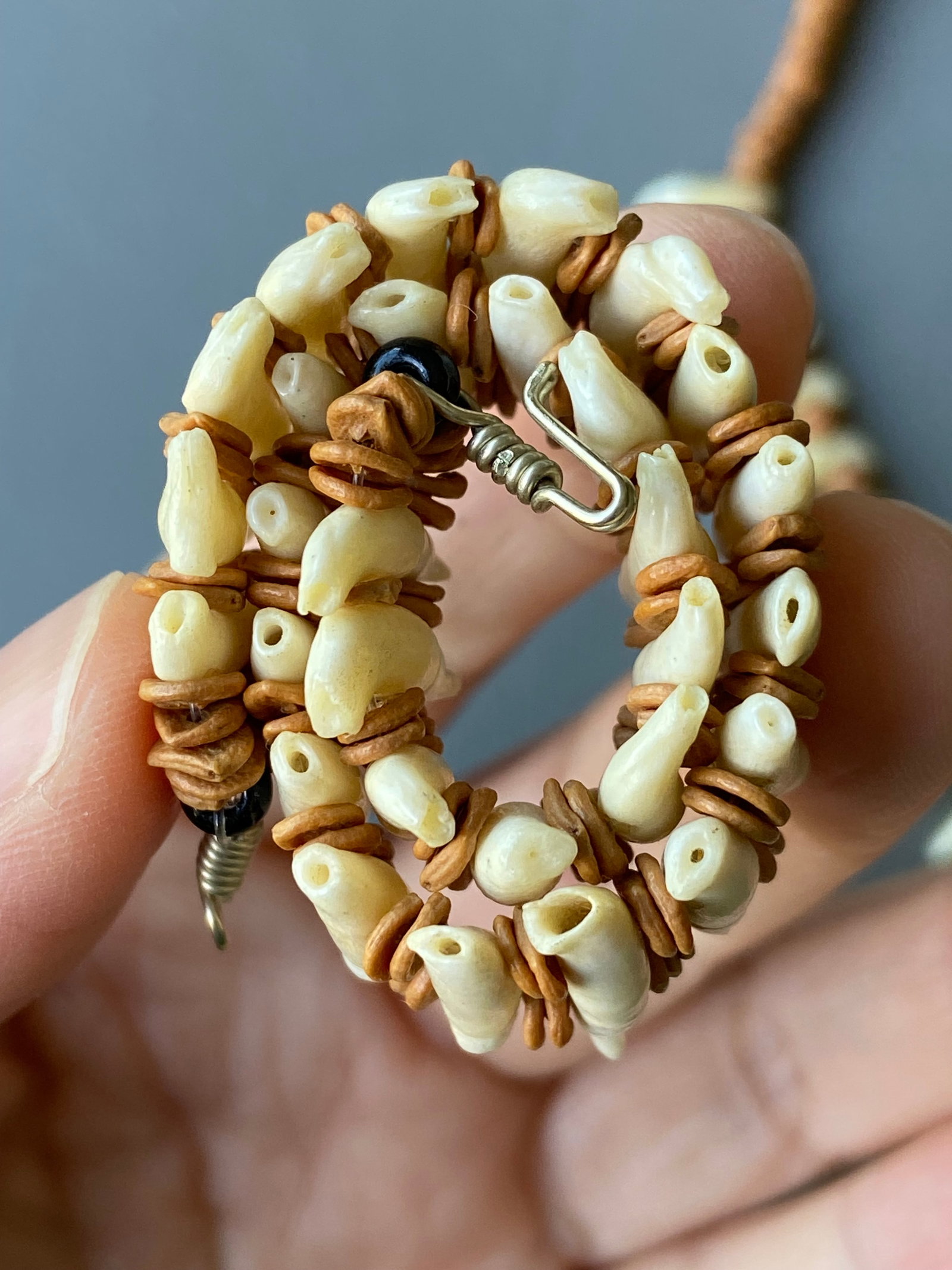 Vintage Tribal Necklace & Bracelet Set with Natural Animal Teeth - 8