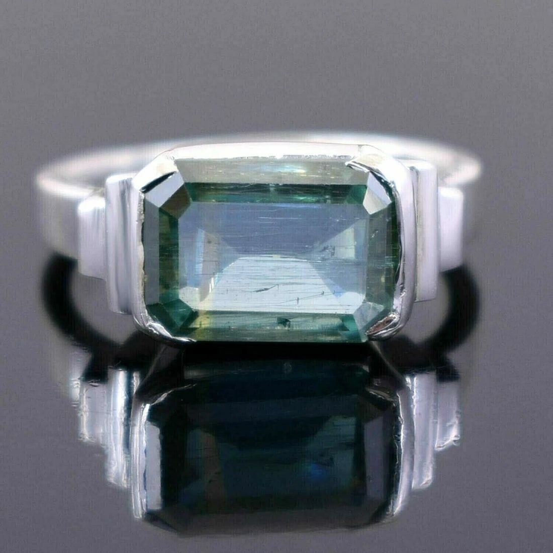 Hand Made Sterling Silver Blue Diamond Ring 4.8 Cts - 2