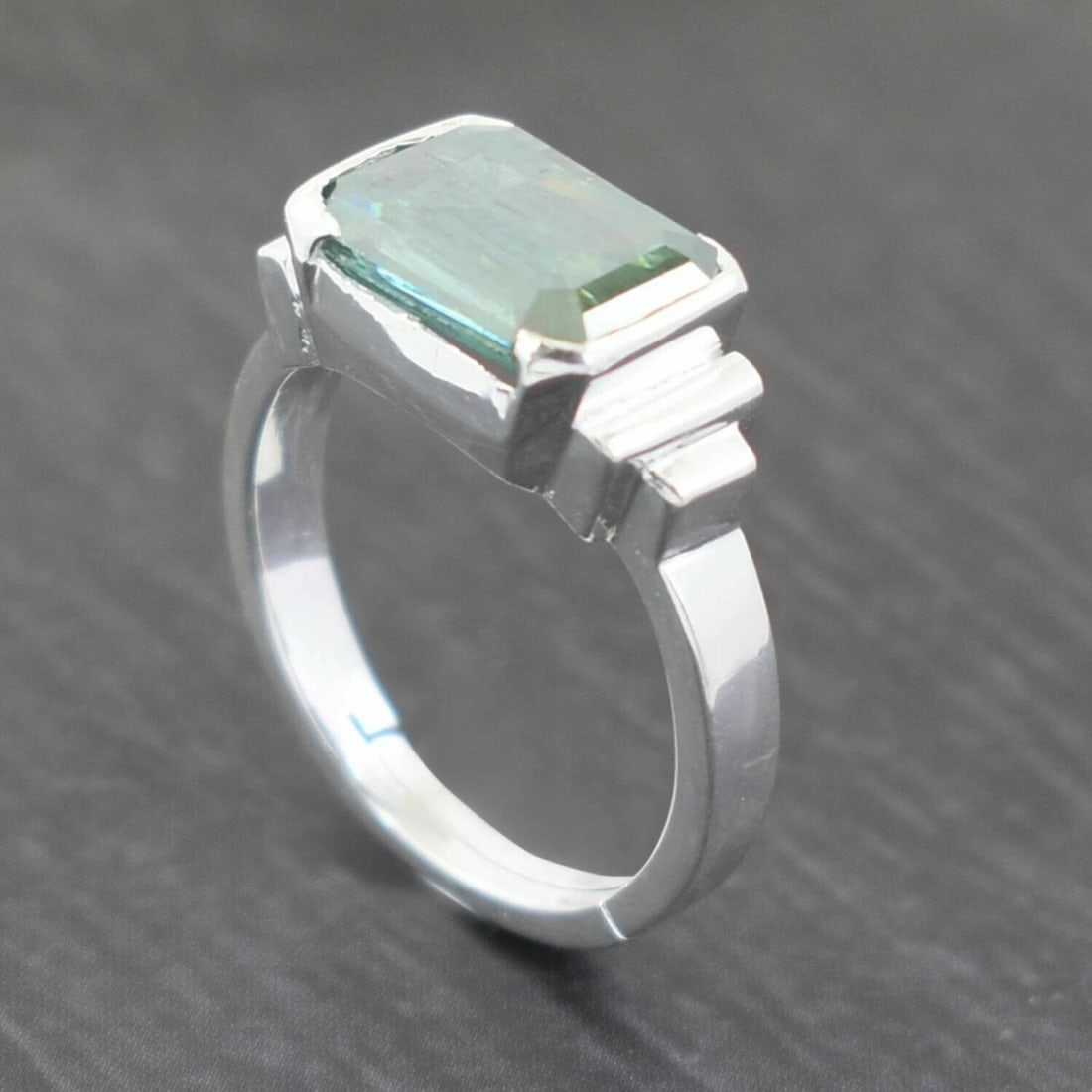 Hand Made Sterling Silver Blue Diamond Ring 4.8 Cts - 5