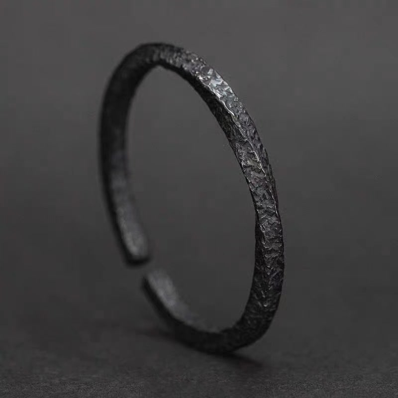 Forged Midnight Bangle - Textured Titanium Steel Adjustable - 2
